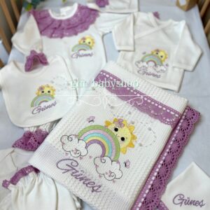 Güneş desenli lila dantelli 10lu set