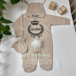 Siyah işlemeli kapuçino tavşan tulumlu 3lü set