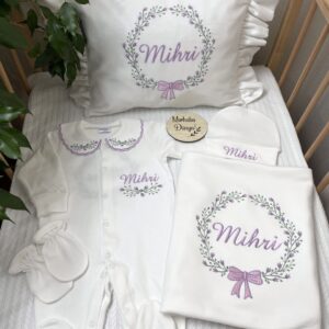 Tomurcuk lale mor işlemeli 5li set