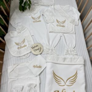 Kanat desenli gold işlemeli dantelli 10lu set