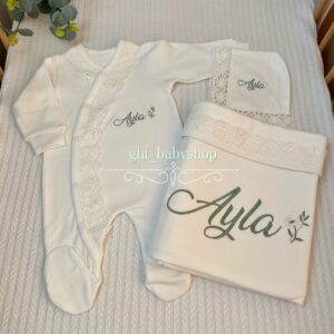 Papatya desenli yandan dantelli tulumlu 3lü set