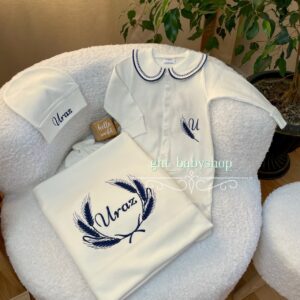 Başak desenli lacivert işlemeli 4lü set