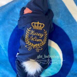 Lacivert tavşan tulumlu taçlı işlemeli 3lü set