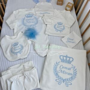 Mavi ponponlu tavşan tulumlu 10lu set