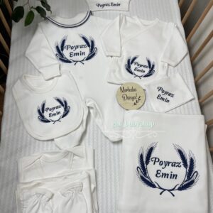 Lacivert başak işlemeli 10lu set