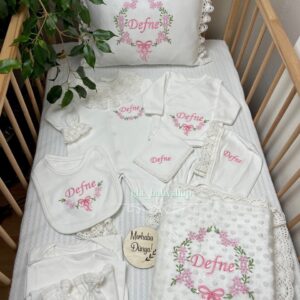 Çıtır çiçek desenli dantelli 11li set