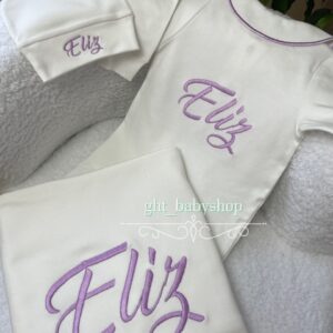 Mor isim işlemeli klasik tulumlu 4lü set