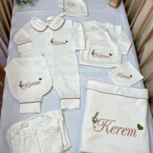 Bej biyeli kalp ve dal işlemeli 10lu set