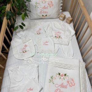 Somon tonlarda kelebek desenli dantelli 11li set