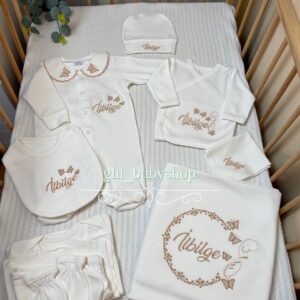 Kelebek işlemeli bej tonlarda 10lu set