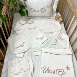 Bej biyeli yıldız işlemeli 11li set