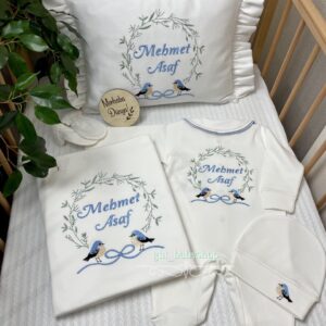 Mavi kuş desenli 5li set