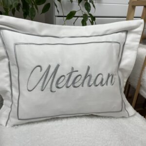 Gri işlemeli çift çerçeveli pano yastık