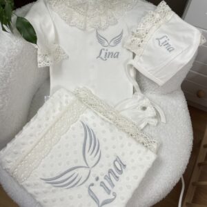 Melek kanadı desenli gri işlemeli 4lü set