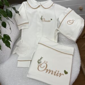 Bej biyeli yaprak desenli 4lü set