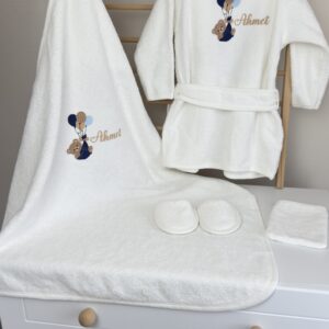 Balonlu ayıcık desenli bornoz set