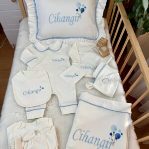 Bebe mavisi biyeli balon işlemeli 11li set