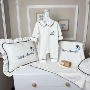 Balon işlemeli lacivert biyeli 5li set