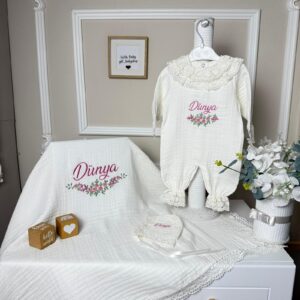 Dantelli müslin tulum şapka battaniye