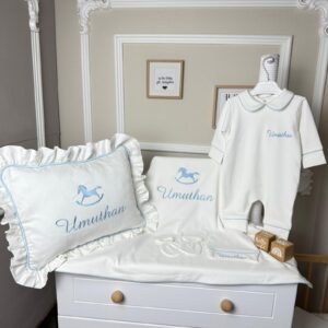 At işlemeli bebe mavisi biyeli 5li set