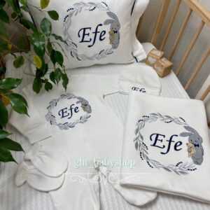 Tavşan işlemeli klasik tulumlu 5li set