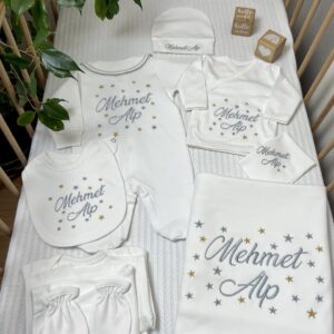 Minik serpme yıldız desenli gold gri işlemeli 10lu set