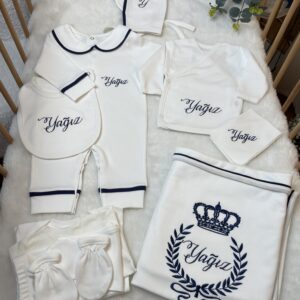 Lacivert biyeli çelenk taç işlemeli 10lu set