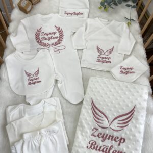 Melek kanadı desenli klasik tulumlu 10lu set