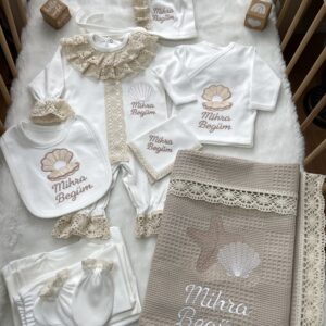 Deniz yıldızı işlemeli krem dantelli 10lu set