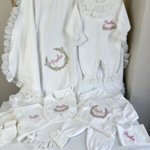 Pembe tonlarda çiçek işlemeli fistolu 10lu set