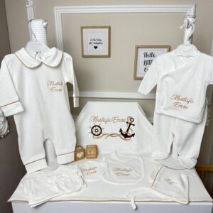 Bej biyeli çapa işlemeli 10lu set