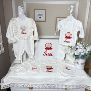 Kırmızı inci işlemeli dantelli 10lu set