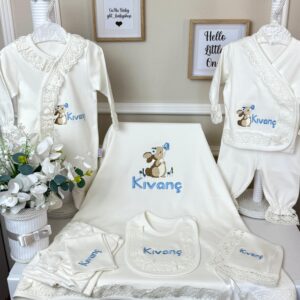 Yandan dantelli tulumlu tavşan işlemeli 10lu set