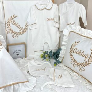 Defne yaprağı desenli bej biyeli 12li set