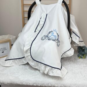 Sarmaşıklı at desenli lacivert biyeli puset örtüsü