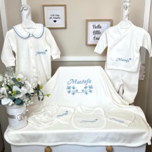 Çınar yaprağı bebe mavisi işlemeli 10lu set