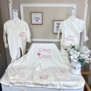 Pembe güneş desenli dantelli 10lu set