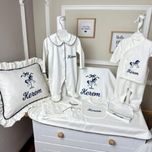 At işlemeli lacivert oyalı tulumlu 12li set