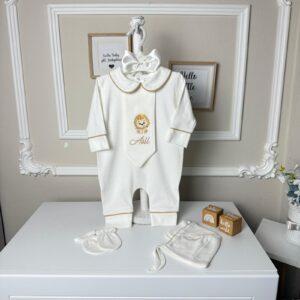 Bej biyeli kravatlı aslan desenli 3lüset