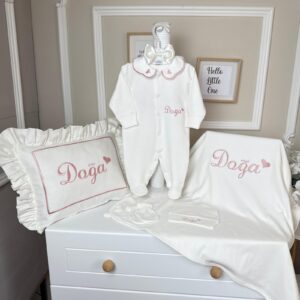 Pudra isim kalp işlemeli 5li set