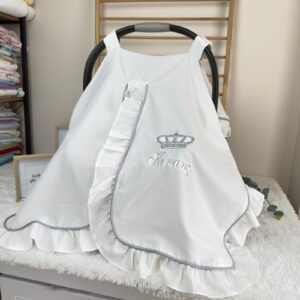 Taç desenli gri biyeli puset örtüsü