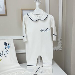 Yıldız işlemeli lacivert biyeli 3lü set