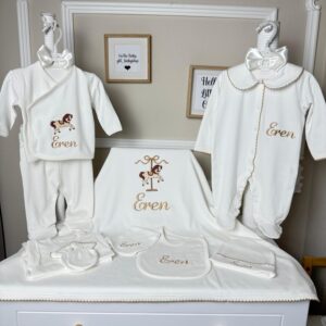 Atlı karınca desenli bej oyalı 10lu set