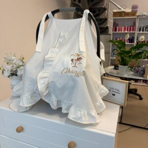 Bej oyalı at desenli puset örtüsü